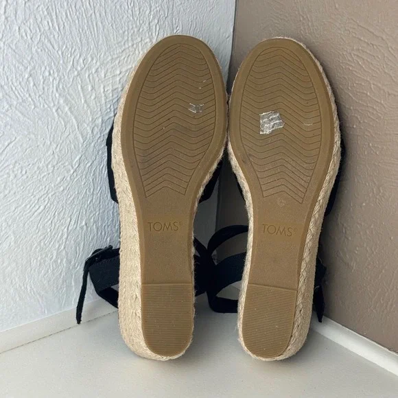 TOMS Diana Black Canvas Espadrille Wedge Sandals Women 9.5 Platform 10017931 - Picture 7 of 8